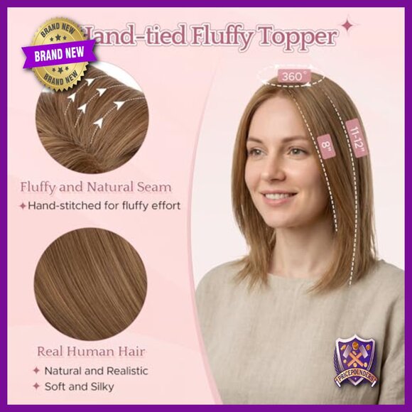 Human Hair Topper with Lace Front, 12 Inch for Thinning Hair